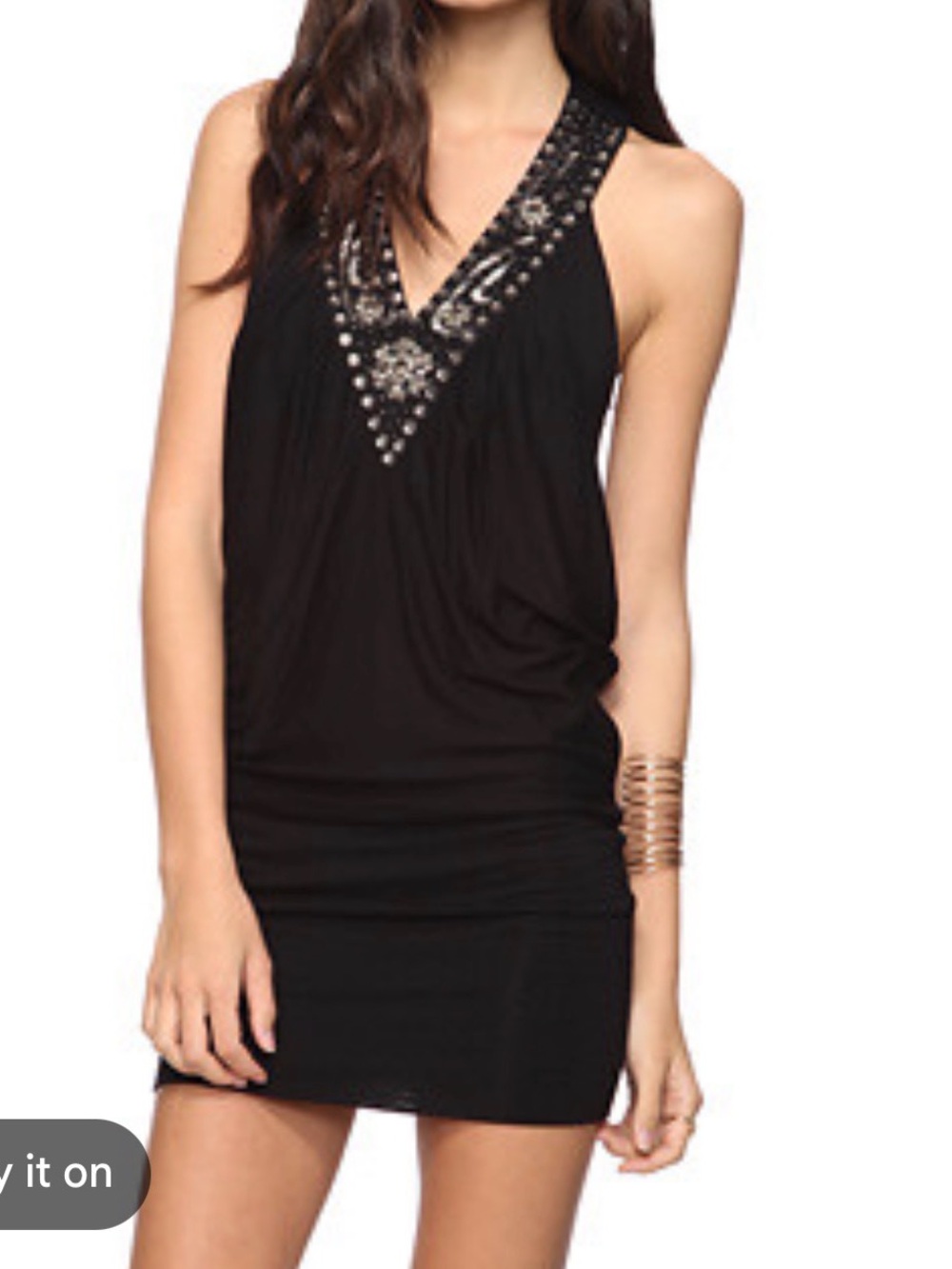 Forever 21 Women V-Neck Bead Embellishment Cocktail Dress (Size: S)